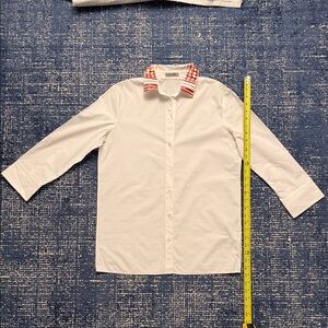 Bottega Veneta White Button-Up Shirt with Red Pattern Trim
